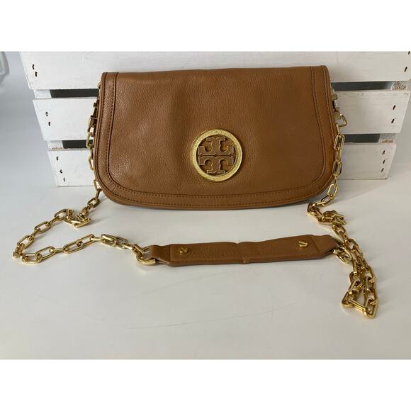 TORY BURCH SMALL LIGHT BROWN PEBBLED LEATHER CROSSBODY BAG - Picture 1 of 16